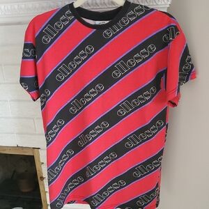 Ellesse Heritage Unisex Red & Black Striped Cotton T-Shirt Men Size XS Wmn M